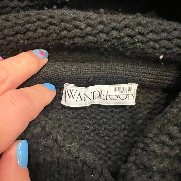 JW ANDERSON Women's Gothic Logo Chunky Knit Hoody Size XS In Black/Off White - Picture 9 of 11